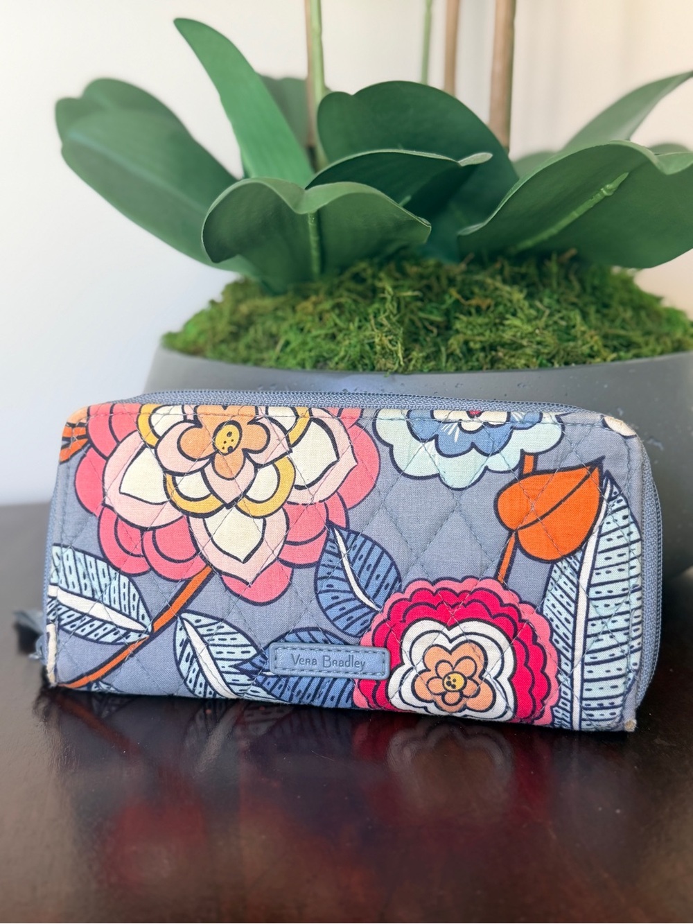 Vera Bradley Gray Quilted Wallet with Multicolor Floral Print